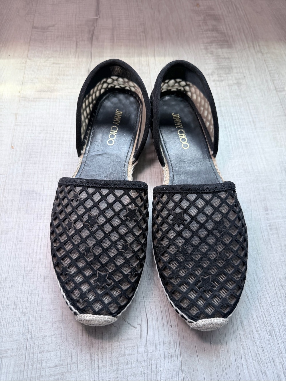 Jimmy Choo Dreya Star Mesh Espadrille Flats Black D’Orsay EU 41